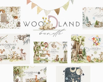 Woodland clipart Bundle Baby animals Watercolor animal Forest bear Bunny Fox Baby shower card Woodland baby shower Birthday party Newborn