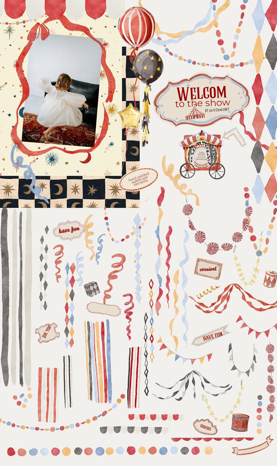 Watercolor Circus Clipart - Nursery Decor - Vintage Carnival Graphics ...