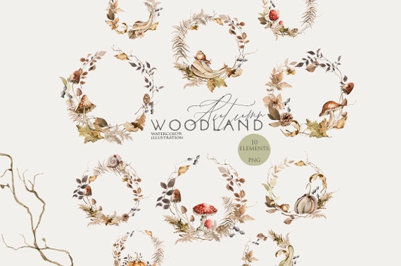 Watercolor floral wreath Autumn frame clipart Watercolour pumpkins Mushrooms clip art Fall leaves Autumn leaf flowers Botanical border Png