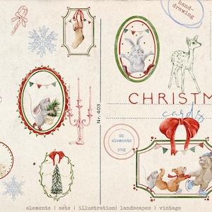 clipart Noël vintage bébé animaux des bois vacances hiver clipart aquarelle ours animal lapin renard neige chambre d'enfant clipart numérique Png