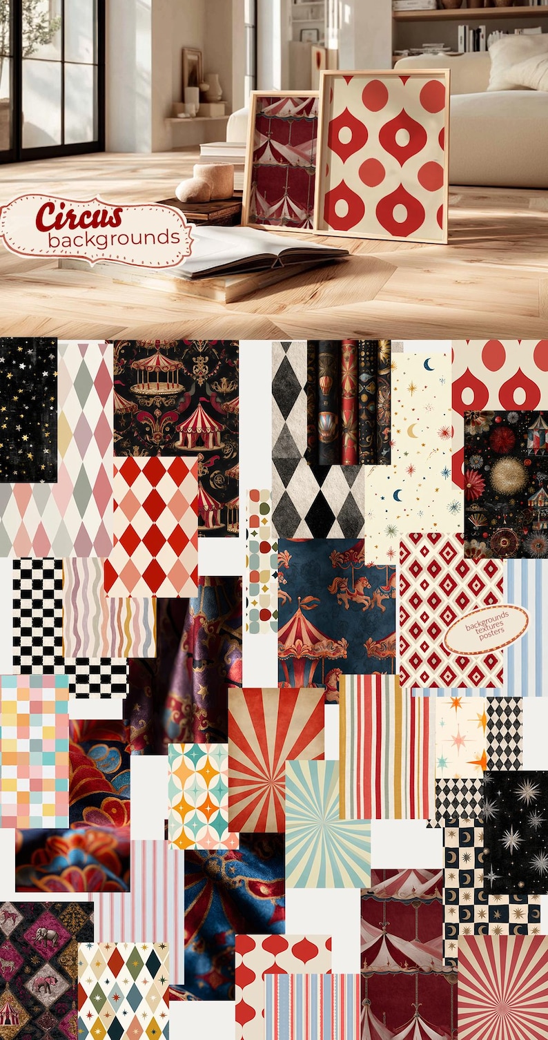 Vintage Circus Digital Paper Pack | Seamless Carnival Patterns ...