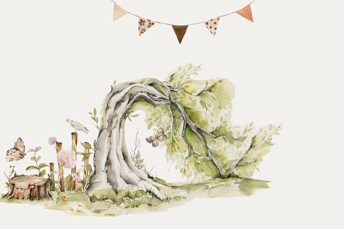 Woodland Scene Watercolor Woodland Clipart Forest Landscape Tree