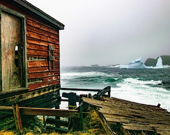 Rustic Abandoned Red Shed and Iceberg Wall Art Print