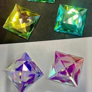 1.18” Square Dichroic  Faceted Jewel Rainbow Bevel Gem Stained Glass