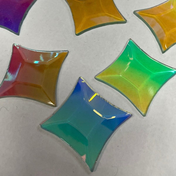 Dichroic Star Bevel  1 1/2” x 1 1/2” x 2”Rainbow Jewel Gem Stained Glass