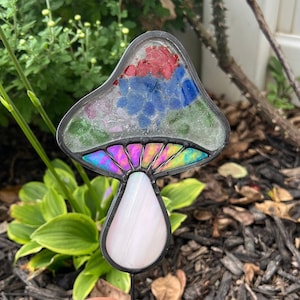 Stained Glass Mushroom Plant Stake Planter Decoration Garden Decor