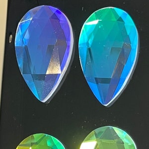 40 x 24mm  Teardrop Dichroic German Jewel Rainbow Faceted Stained Glass, Bevel