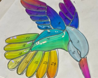 Dichroic GST Hummingbird 6”x9” Rainbow Bevel Glass Jewel Gem Stained Glass