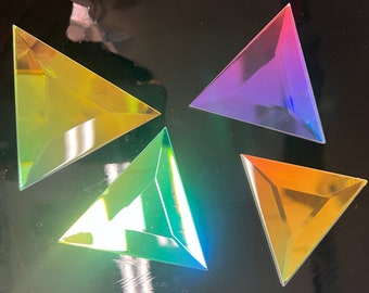 3” Dichroic Triangle Bevel Rainbow Faceted Stained Glass Jewel