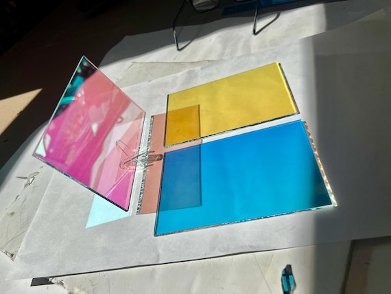 Dichroic Stained Glass Sheet   : Blue , Orange , Magenta - 3 Pieces set