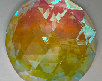 Dichroic Round Faceted Jewel | Round Glass Gem | Rainbow Bevel | Stained Glass Laminated|