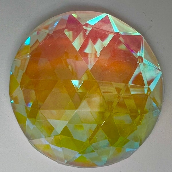Dichroic Round Faceted Jewel | Round Glass Gem | Rainbow Bevel | Stained Glass Laminated|