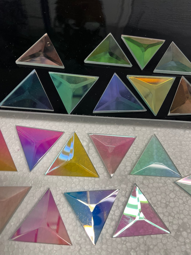 Dichroic Triangle 2”x2”x2” Bevel Glass Stained Jewel Gems - Etsy