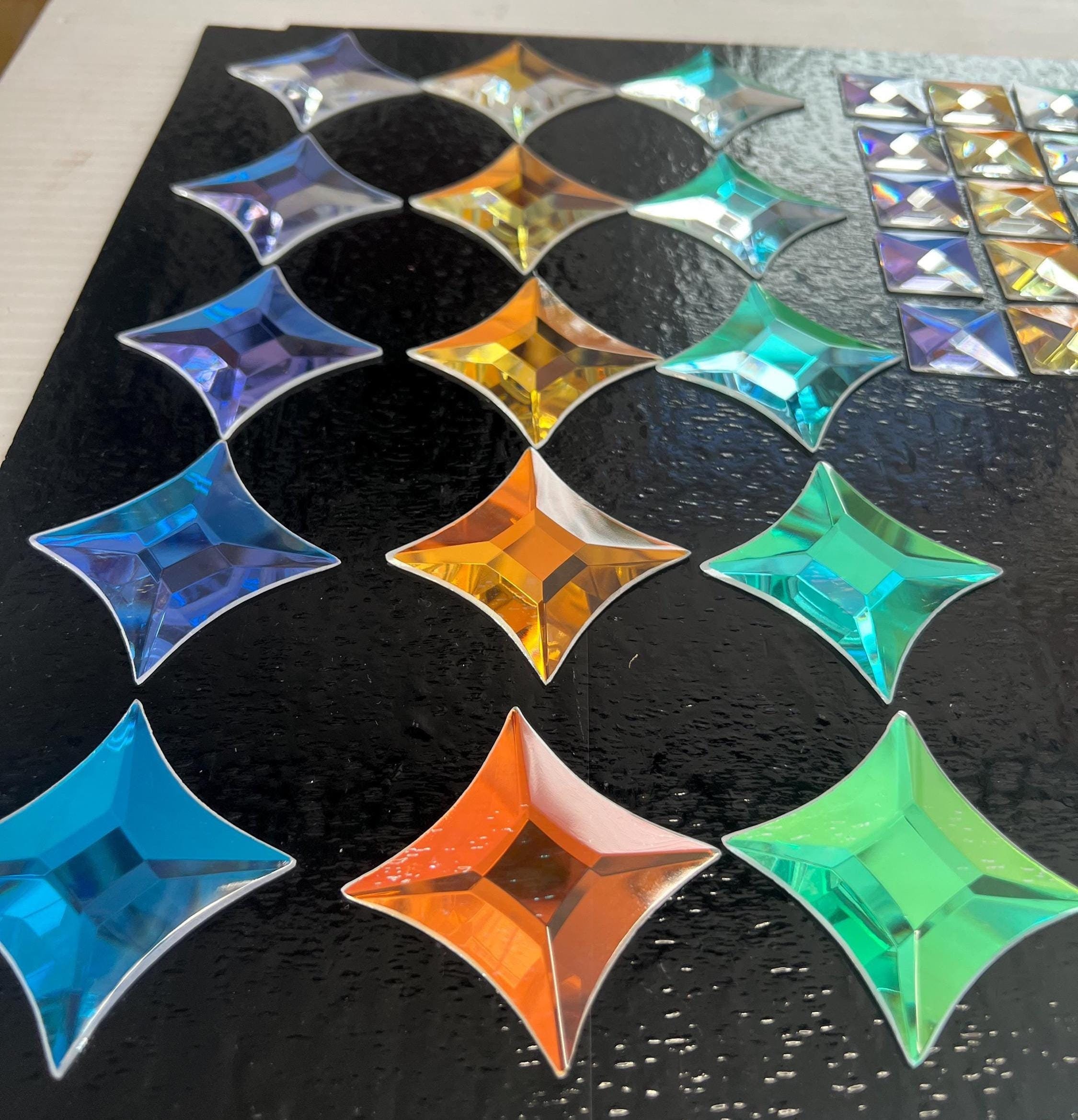 Dichroic Star 1 3/4” x 1 3/4” x 2 3/8” Bevel , Jewel , Gem Stained Glass