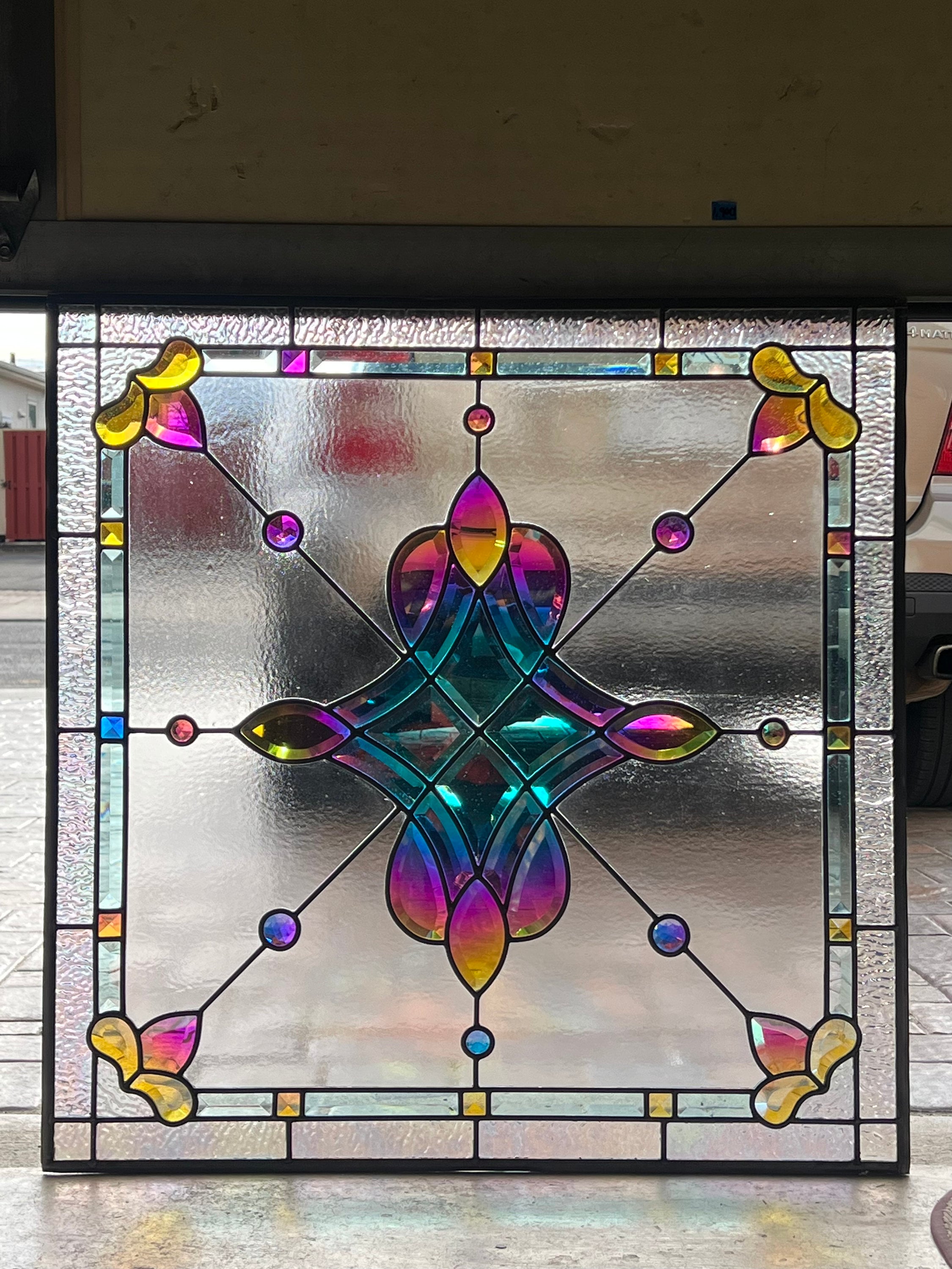 Dichroic Magical Rainbow Stained Glass Window Bevel Panel Etsy