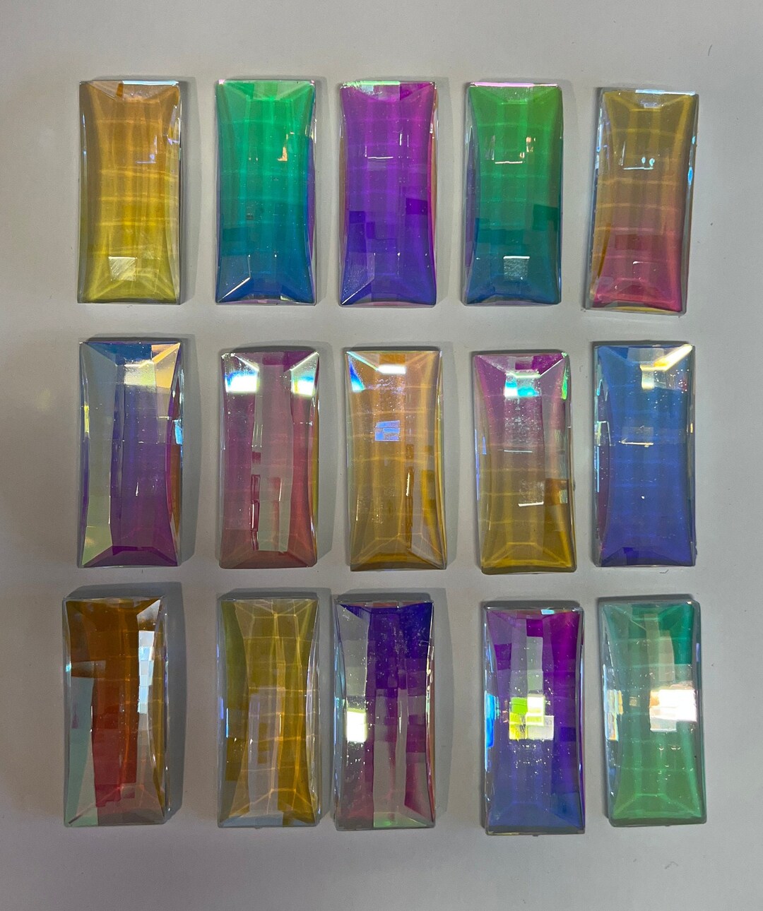 20mm X 45mm Rectangle Jewel-dichroic Rainbow German Faceted Jewel Bevel ...