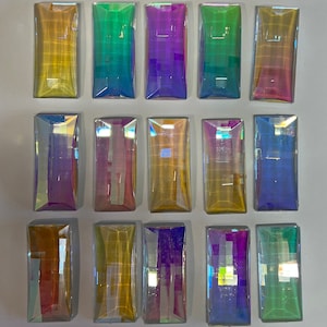 20mm x 45mm Rectangle Jewel-Dichroic Rainbow German Faceted Jewel  Bevel