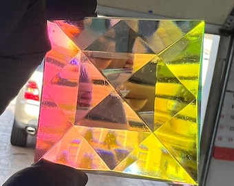 50mm (2in) Square Dichroic Rainbow Jewel Faceted Bevel Stained Glass , Holographic