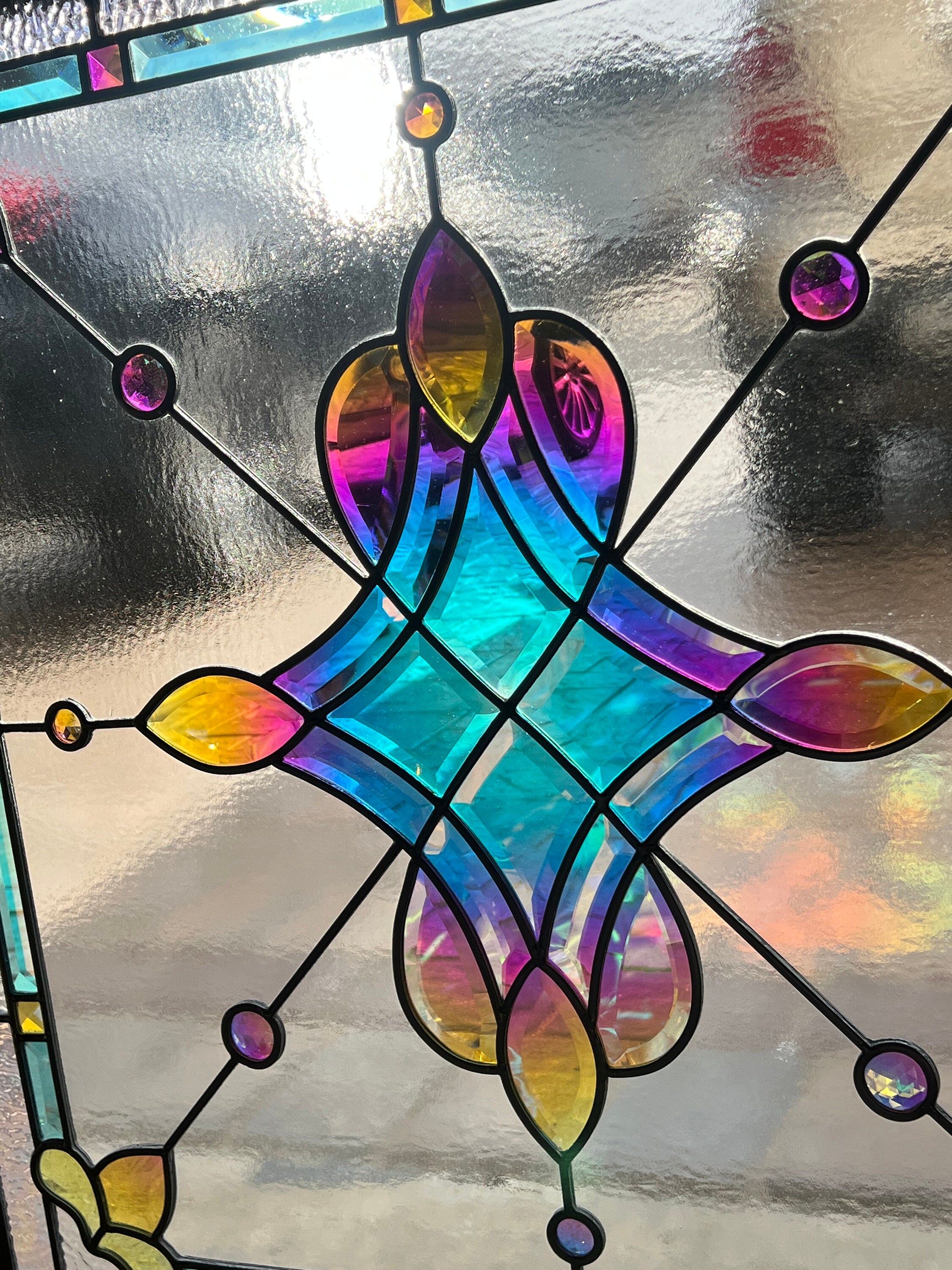 Dichroic Magical Rainbow Stained Glass Window Bevel Panel Etsy