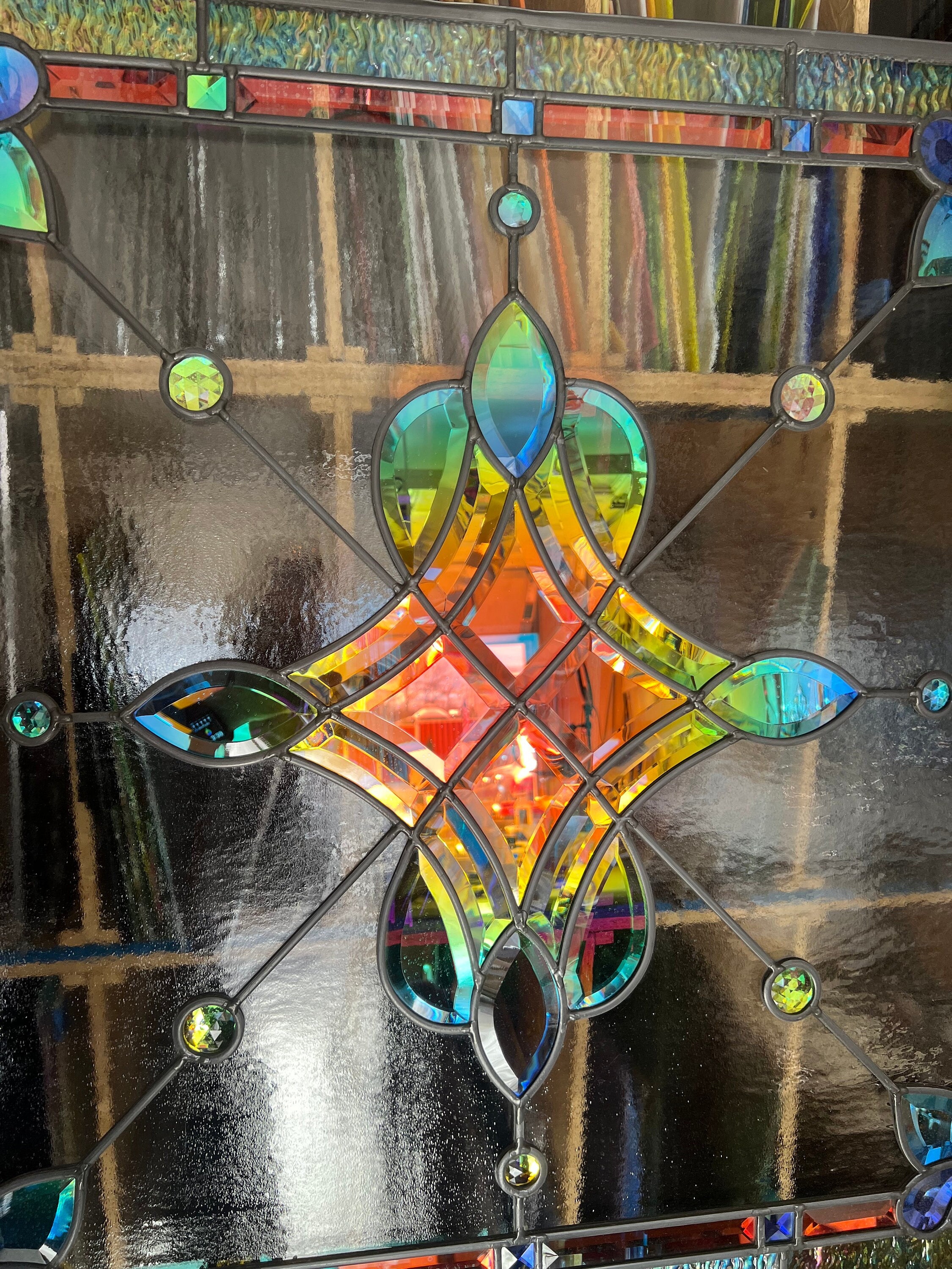 Dichroic Magical Rainbow Stained Glass Window Bevel Panel Etsy