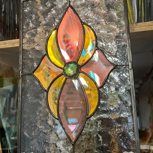 Dichroic Bevel Stained Glass Panel Rainbow Hanging Suncatcher Cabinet Insert