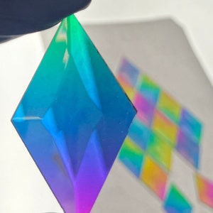 1-3/4”x 3” Dichroic Diamond Wheel cut center Bevel Rainbow Jewel Gem Stained Glass .THIS BEVELS have small imperfections.