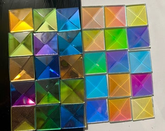 1”x1” Dichroic Square | Rainbow Bevel | Stained Glass Jewel| Gem |
