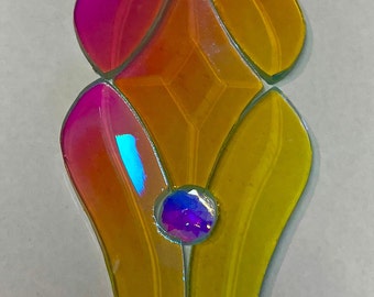 Dichroic cluster 3”x 9” Rainbow bevel Glass Jewel Gem Stained Glass
