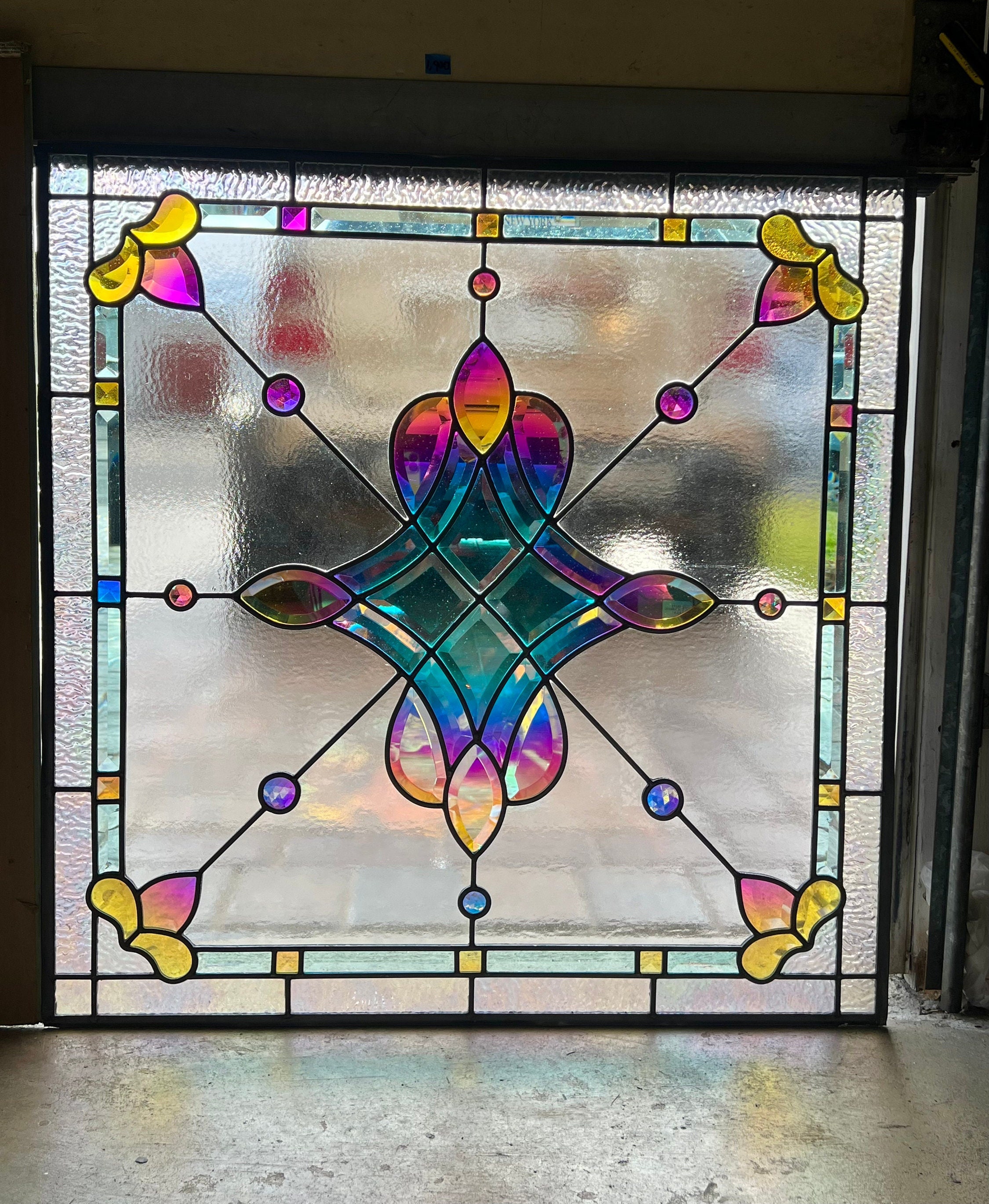 Dichroic Magical Rainbow Stained Glass Window Bevel Panel Etsy