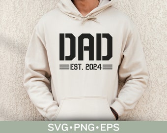 Dad Est. 2024 Svg Png, Gift for new Daddy, First Father’s Day, Personalized gift for new parents perfect baby shower, Distressed Png Design