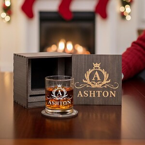 Personalized Whiskey Glass Set: Engraved Wooden Box, Groomsmen Gift
