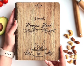 Personalized WOODEN recipe book/Custom Journal/Notebook/Family Heirloom cookbook/Wooden Binder/Gift for mom/christmas gift/Grandma gift