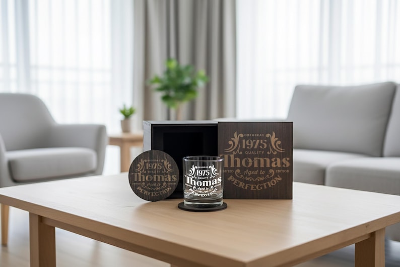 Personalized Engraved Whiskey Glass: Aged To Perfection Birthday Gift image 1