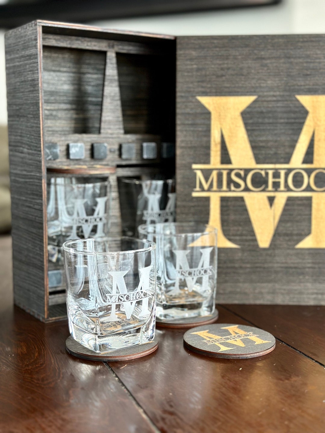 Custom Whiskey Glass Set, Personalized Whiskey Glasses, Whiskey Stones, Engraved Whiskey Glasses ...