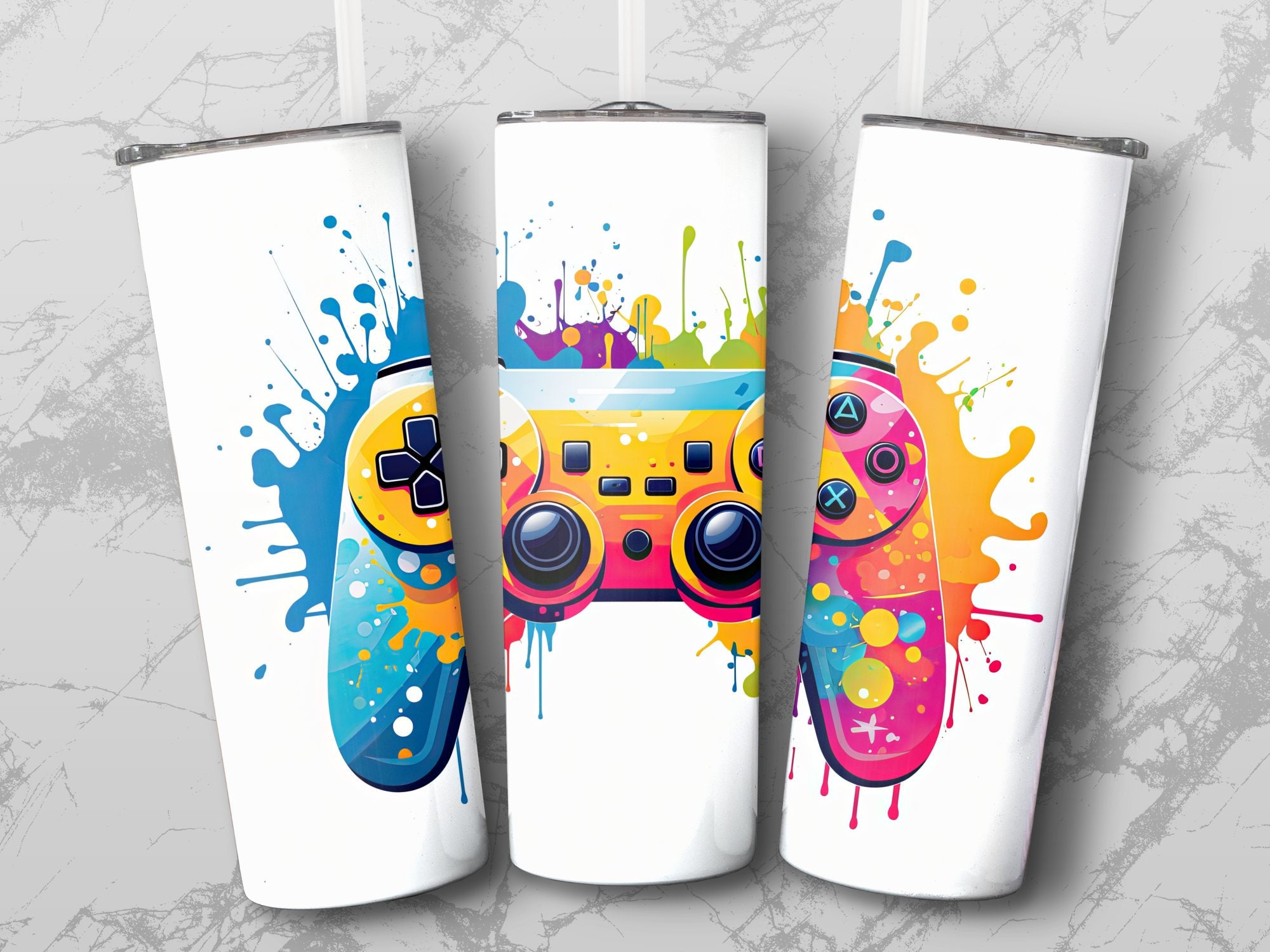 Playstation Gaming Controller Tumbler Wrap, Video Game 20 Oz Skinny