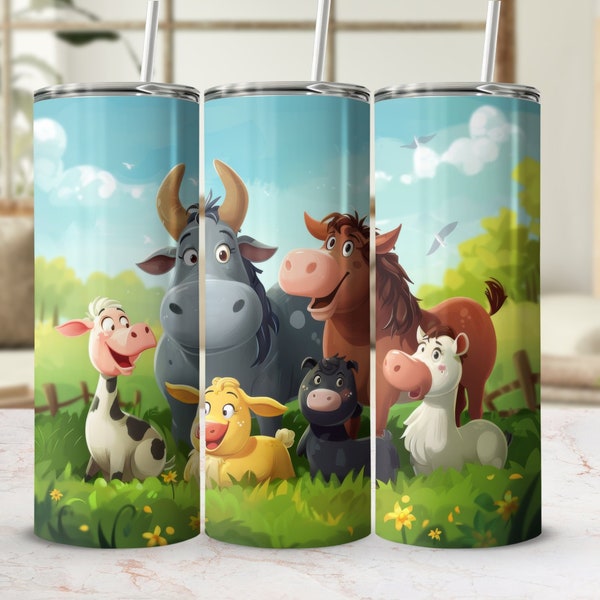 Farm Animal Tumbler Wrap 20oz, Cute Cartoon Cow Horse Pig Sheep, Reusable Tumbler Sleeve, Kids Drinkware Accessory, Eco-Friendly Gift