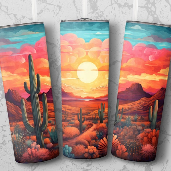 Boho Desert Landscape 20 oz Skinny Tumbler Sublimation Design, Straight & Tapered Wrap, Tumbler Wrap, Tumbler PNG, Instant Download