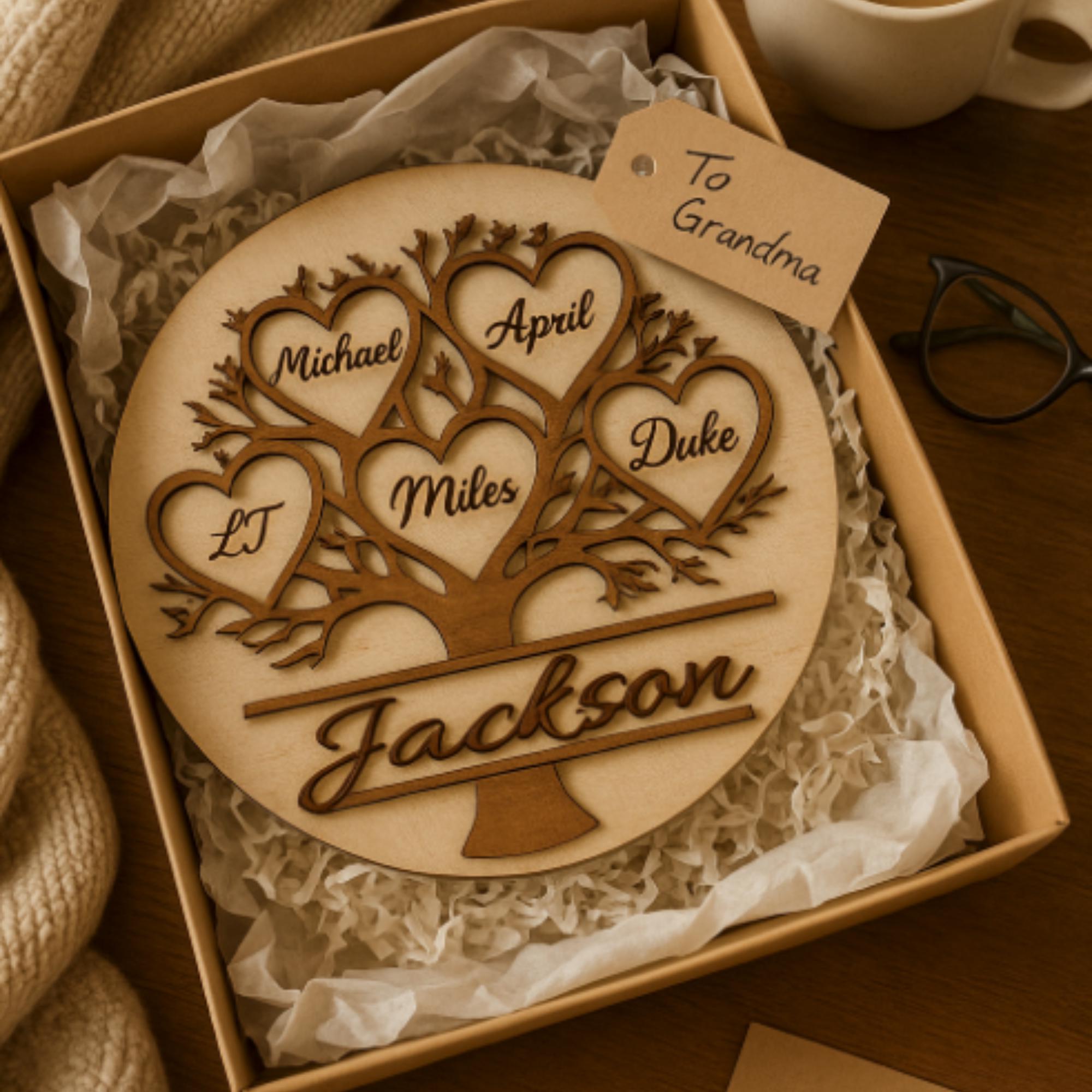 Personalized Family Tree Wood Sign – Custom Names – Grandma Gift ...