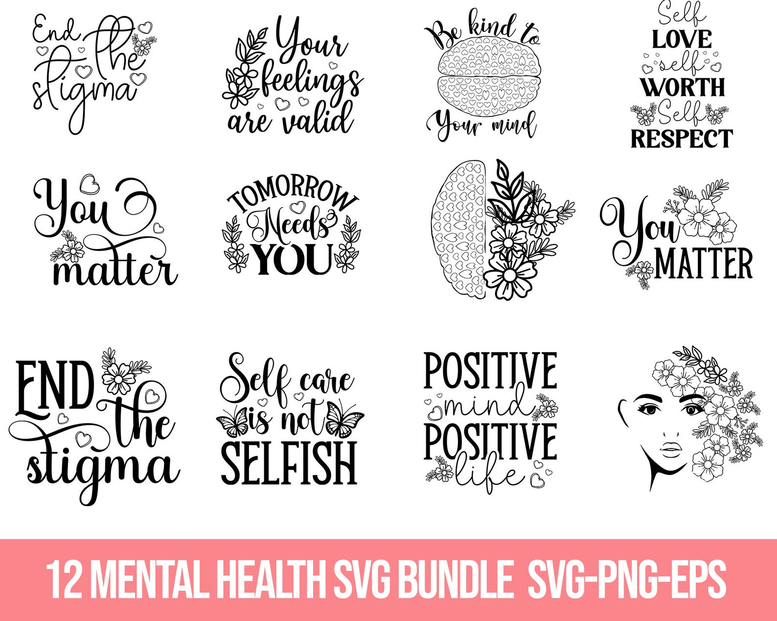 12 Mental Health Svg Positive Svg Bundle Inspirational - Etsy