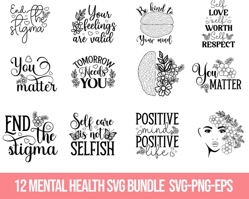 12 Mental Health Svg Positive Svg Bundle Inspirational - Etsy