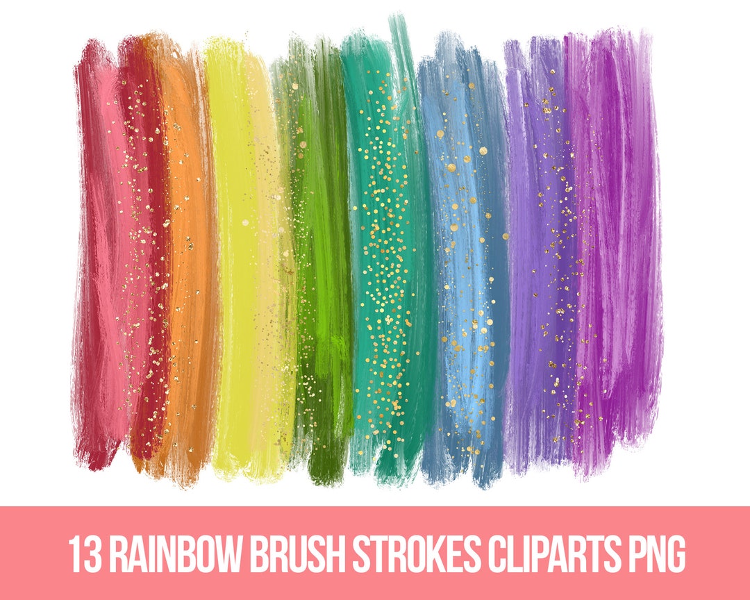 13 Rainbow Paint Brush Stroke Png Bundle, Hand Drawn, Brush Stroke Png