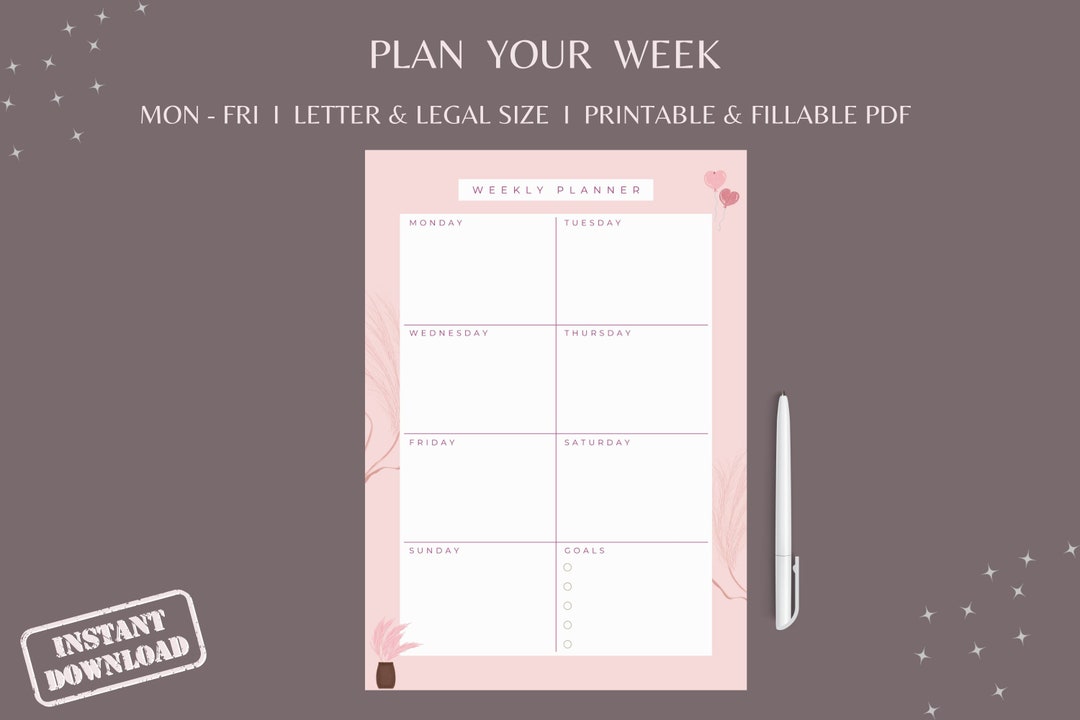 Printable Weekly Pink Planner Printable Pink Schedule - Etsy