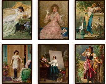 Vintage Woman Portrait Gallery Wall Set of 6, Classical Academic Art Prints