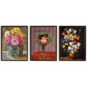 Ensemble de 3 gravures botaniques anciennes – oeuvre d'art murale florale vintage pour le salon