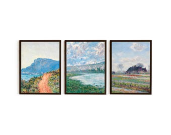 Monet Nature Print Set: Farmhouse Landscape Posters set of 3 A4 A3