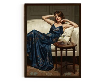 Glamorous Woman Art Print - Vintage Martini Painting - Retro Lounge Decor - Elegant Lady