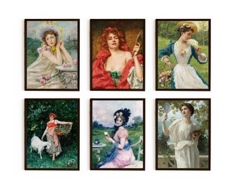 Vintage Woman Portrait Gallery Wall Set of 6 | Moody Classical Academic Art Prints