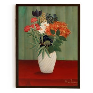Póster de ramo de flores de Henri Rousseau, impresión botánica, arte de pared floral colorido, decoración del hogar francesa, regalo de lienzo con jarrón de flores