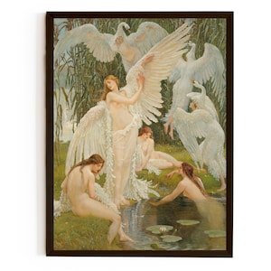 The Swan Maidens by Walter Crane | Art Nouveau Wall Art | Swans Art Print | Vintage Decorative Artwork for Home | Mythological Print