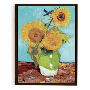 Jarrón con tres girasoles de Vincent van Gogh, cuadro famoso, póster de reproducción de Van Gogh, idea de regalo de inauguración de la casa